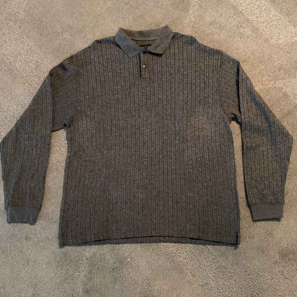 Pierre Cardin Men’s Variegated Charcoal Gray Collared Henley Sweater